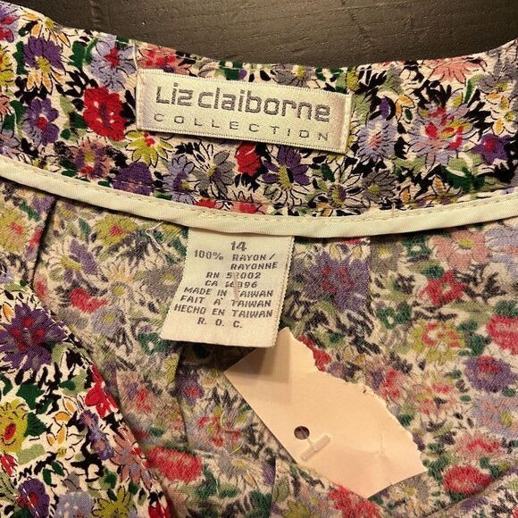 Vintage Liz Claiborne Floral Midi Skirt Pockets Pleats Size 14 - Picture 8 of 10